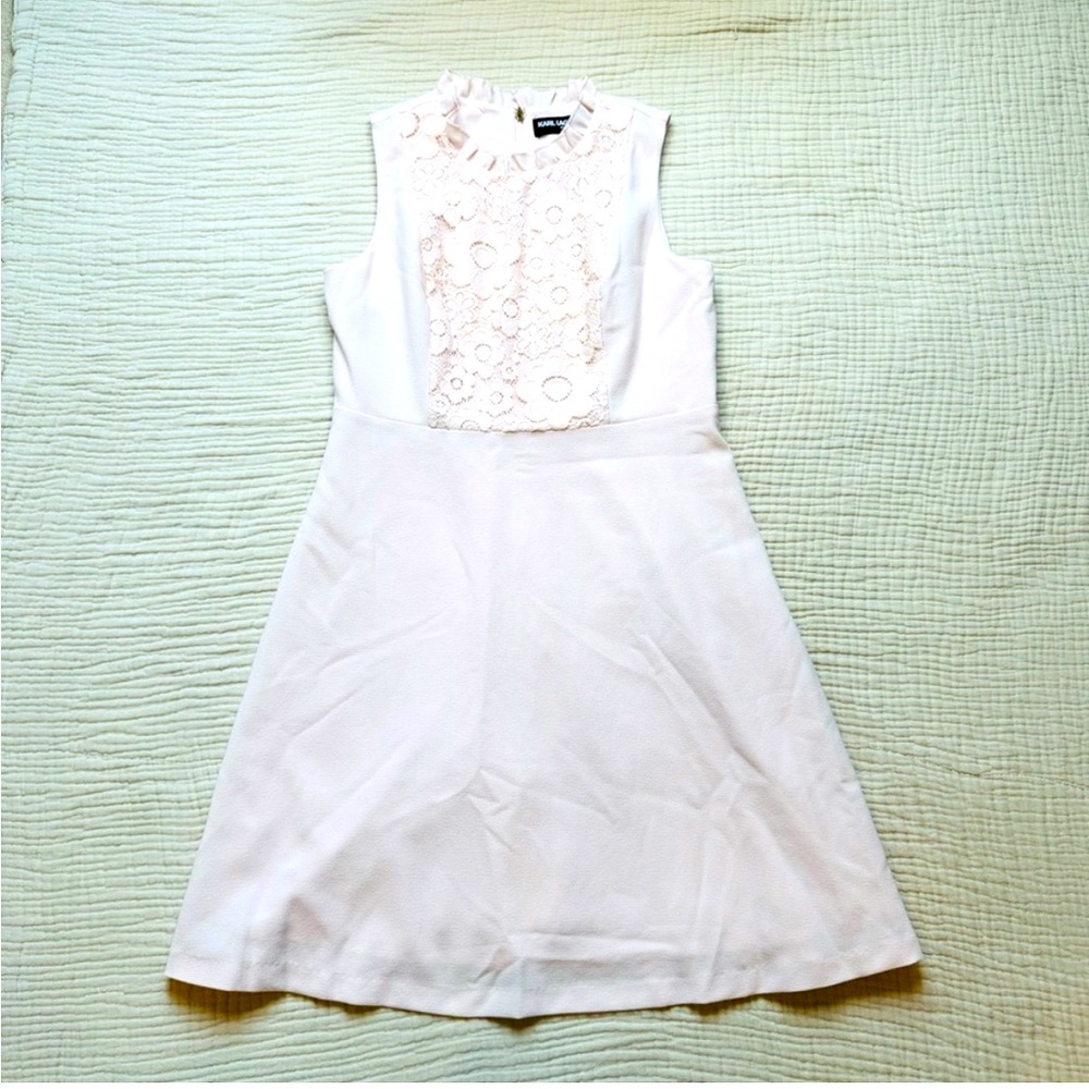 Karl Lagerfeld Floral Lace Dress High Neck Sleeveless Blush Pink Size 8